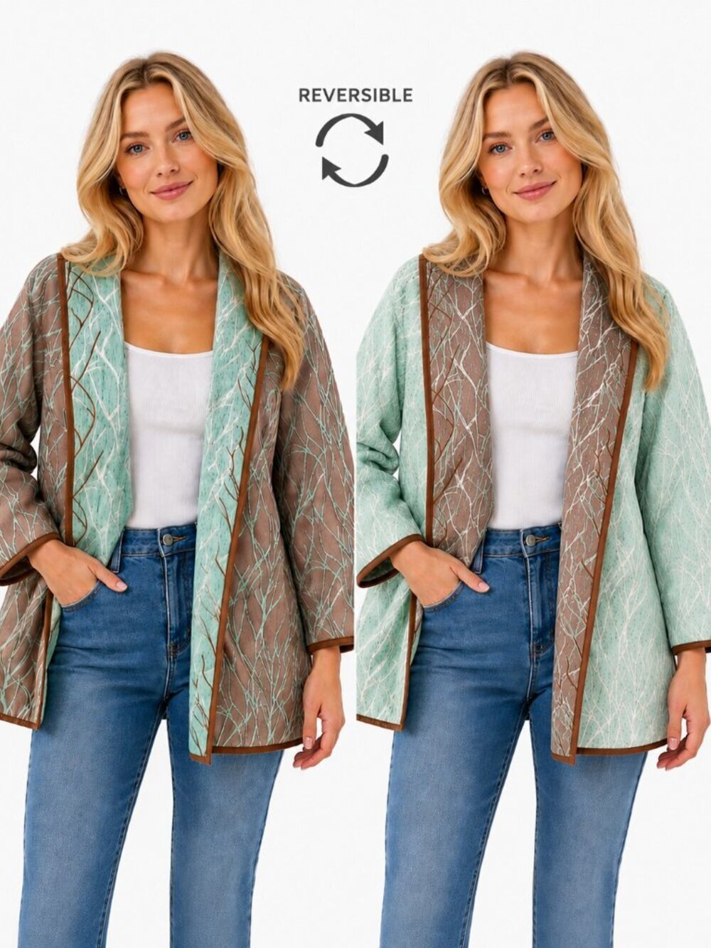 Winding River Nature Blue Birch Brown Reversible Swing Coat